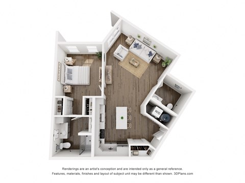 Floor plan for 1 bed, 1.5 baths, 945 sqft